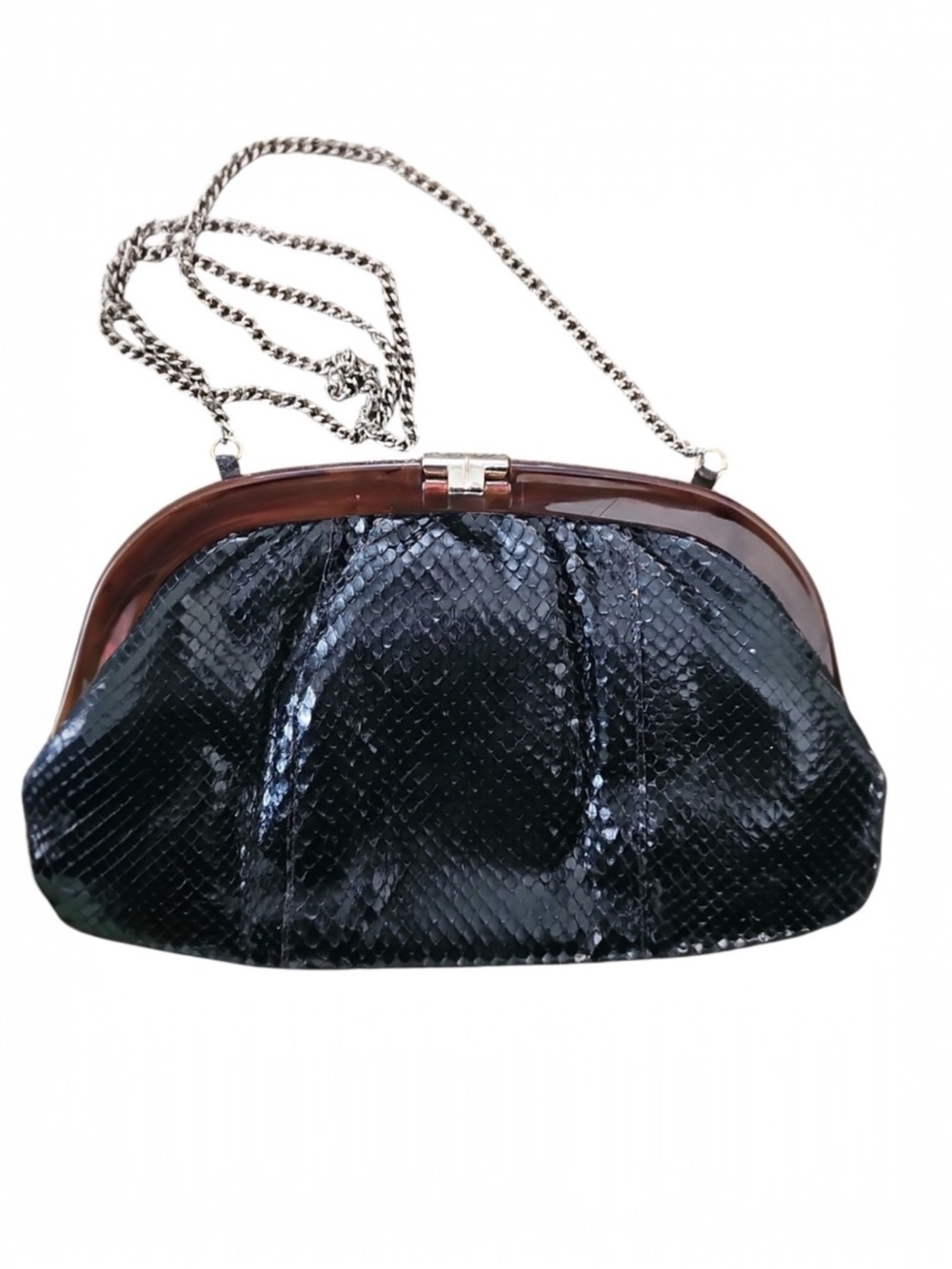 Reghi Italy Vintage Snakeskin & Bakelite  Clutch with Chain Strap